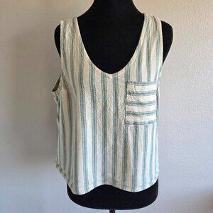 Toad&Co Taj Hemp Tank Button Back Stripe Sleeveless Boxy Size M Hemp Lyocell Top